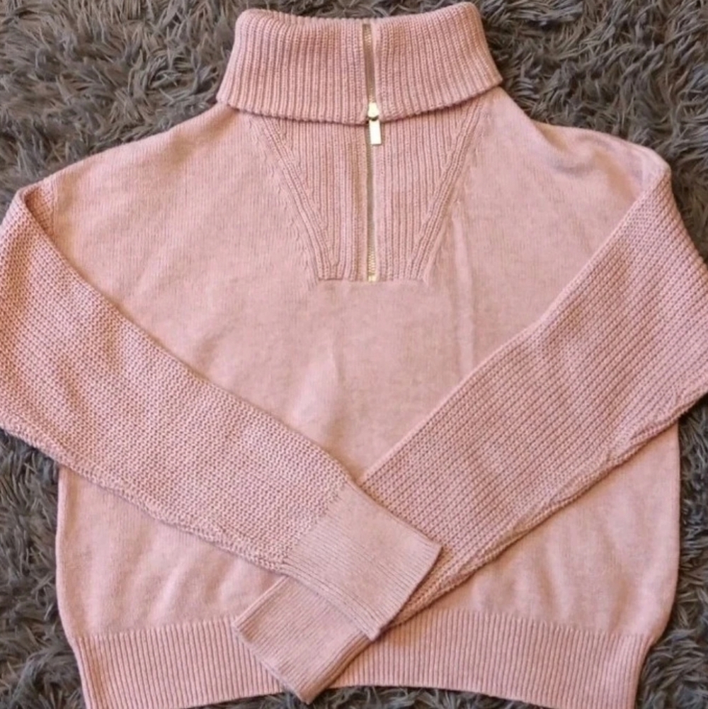 Rachel Zoe Blush Pink Turtleneck Sweater With Zipper, Fall Winter Knit, Small